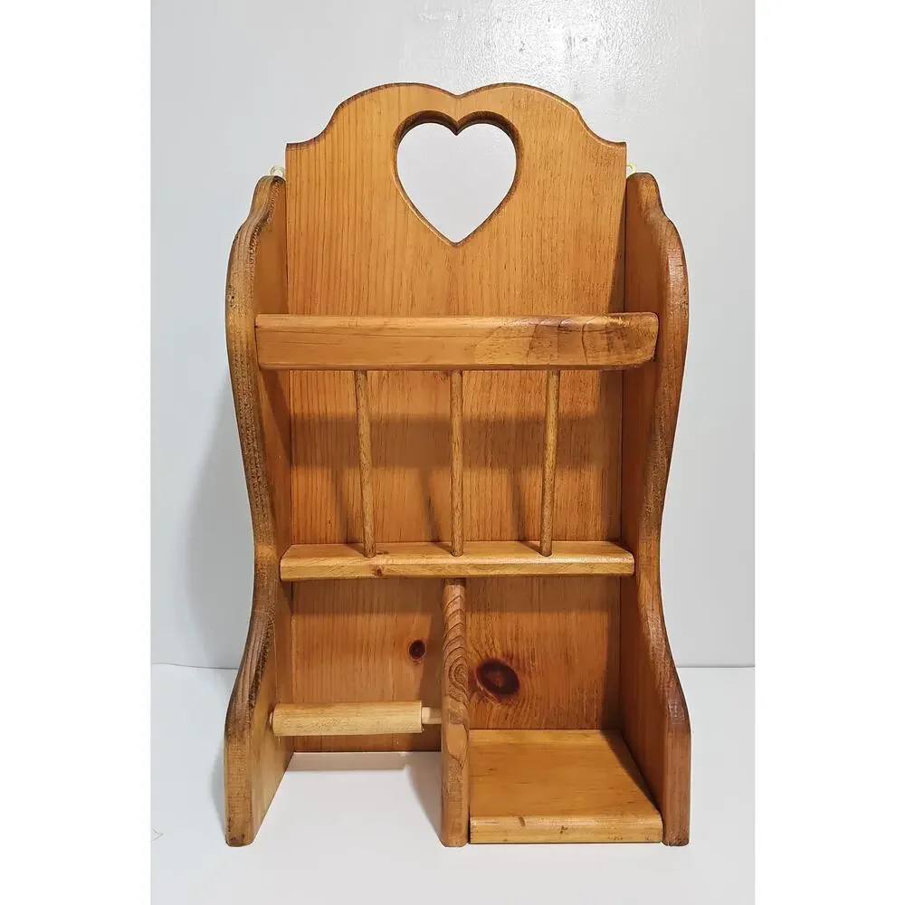 Vintage Wooden Bathroom Wall Organizer Heart Toilet Paper Holder Magazine Rack